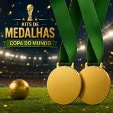 Medalhas da Copa Kit Medalhas Douradas com Fita Verde Acrílico Resistente Premiações Esportivas Lembrancinha