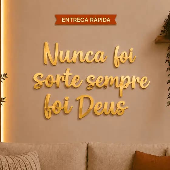 Frase Decorativa Nunca Foi Sorte Sempre Foi Deus Acrílico Espelhado Lettering Parede Religiosa Decoração