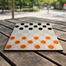 Jogo da Dama Tabuleiro MDF Acrílico Brinquedo Educativo Peças Preto Laranja