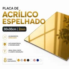 Placa Acrílico Espelhado 30x30cm 2mm Espelho Decorativo Parede Corte Laser Gravação Artesanato Letreiro Painel