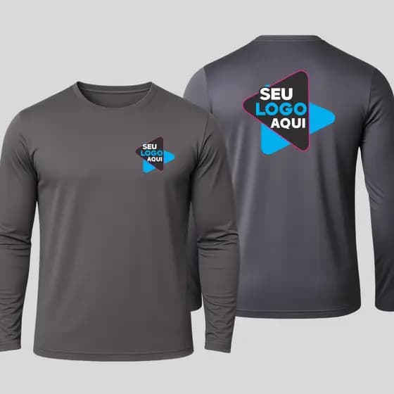 Camiseta Manga Longa Dry Fit Personalizada Empresa Uniforme Evento Corrida Seu Logo Sua Arte