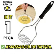 Amassador De Batata Legumes Alimentos Em Aço Inox | Cabo Antiderrapante Utensílio de Cozinha