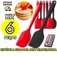 Kit 6 Espatula Pao Duro de Silicone Alta Temperatura Utensilio Cozinha Confeitaria Profissional