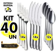 Jogo de 40 Peças Talher Inox Kit Para Cozinha Restaurantes Festas Eventos Buffet Enxoval Casa Nova