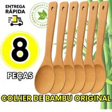 08/04/02 Colher Bambu Grande 30cm Cabo Longo Utensílio Sustentável Cozinha Gourmet Super Resistente