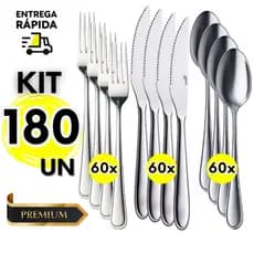 Jogo De Talheres Aço Inox 180 Peças Garfo Faca Colher de Mesa Ideal Para Cozinha Restaurantes