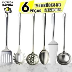6,5,4,3,2,1 Utensílio Inox de Cozinha Espátula Colher Arroz Escumadeira Concha Feijão Pegador Massa