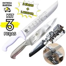 Kit 3 Peças Churrasco Faca Inteiriça Açougueiro Afiador Amolador Facas Peixaria Profissional