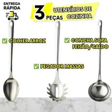 3, 2 ou 1 Utensílio Inox Ideal para Cozinha Restaurantes Colher Arroz Pegador Massas Concha Feijão