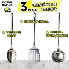 03/02/01 Utensílio de Cozinha em Aço Inox Colher de Arroz Espátula Vazada Concha de Feijão