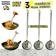 KIT 3 Escumadeira Inox Multiuso Para Frituras Arroz Batata Frita Cozinha Restaurante Lanchonete