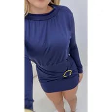 Vestido Manga Longa Gola Alta Com Fivela E Decote Costa Nua