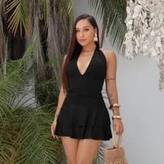 Vestido Curto Feminino Frente Única Bojo Drapeado Costas Nuas Short Embutido Moda Blogueira Verão