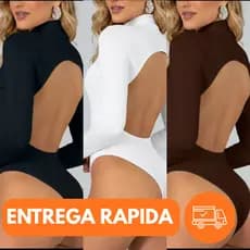 Body Feminino Suplex COSTA NUA MANGA COMPRIDA Cacharrel Manga Longa Gola Alta Gringa Roupas Chique
