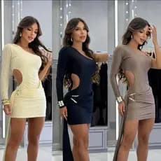 Vestido Curto Feminino com Recortes Tecido Suplex Premium Gringo Manga Longa com ajuste