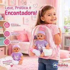 Boneca Bebê Interativa Fala e Chora com Mochila, Mamadeira e Fralda – Boneca Infantil Tipo Reborn para Brincar e Cuidar