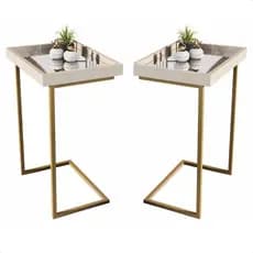 Conjunto Mesa de Apoio Espelhada com Pés de Ferro Design Moderno para Sala Sofá e Decoração Elegante