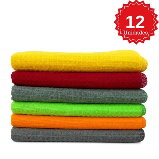 Kit 12 Panos Microfibra Absorvente Multiuso Premium com Viés Limpeza Profissional Automóveis Carros