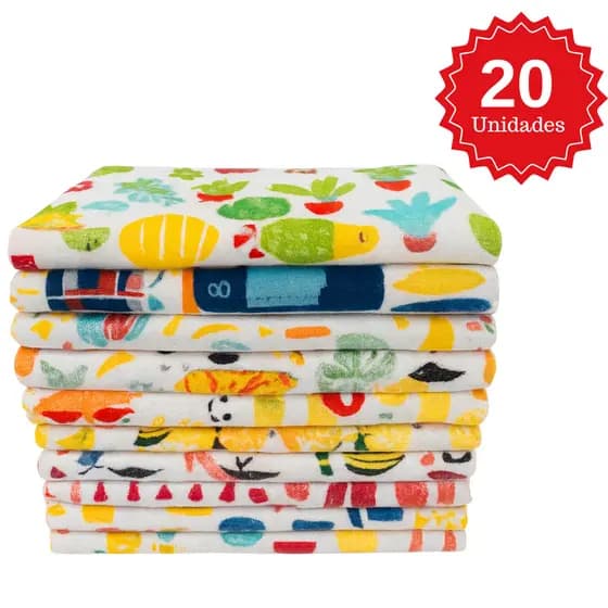 Kit de 20 Panos de Prato Pia Estampado Atoalhados e Felpudos para Cozinha Absorvente e Estiloso
