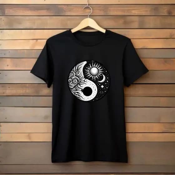 Camiseta básica Unissex Estampa Yin Yang Sol e Lua – Moda Casual Estilo Místico