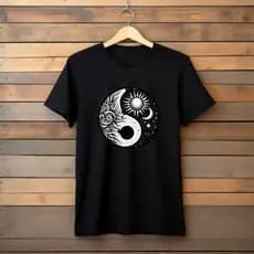 Camiseta básica Unissex Estampa Yin Yang Sol e Lua – Moda Casual Estilo Místico