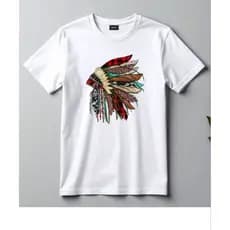 Camiseta Branca Estampa Cocar Tribal – Estilo Étnico & Cultural.