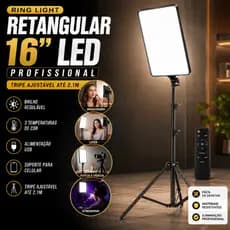 Ring Light Retangular 16 Led Profissional Tripé 2,1m Iluminador Foto Vídeo Live Maquiagem Celular USB Pro