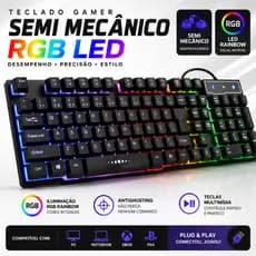 Teclado Gamer Semi Mecânico RGB LED USB Antighosting Multimídia PC Notebook Xbox PS4 Gamer Iluminado ABNT2 RGB LED