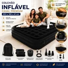 Colchão Inflável Casal Alto 203x180x41 Cama Inflável Com Bomba Elétrica Recarregável Camping Portátil Visitas180x41cm