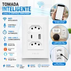 Tomada Inteligente WiFi Alexa Google Home Smart Life Tuya USB USB-C Timer Automação Voz 16A Bivolt Comando por Voz App