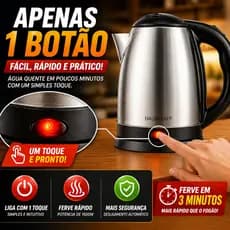 Chaleira Elétrica Inox Ferve Rápido Desligamento Automático Base 360° Jarra Elétrica para Café Chá Cozinha Casa Prática
