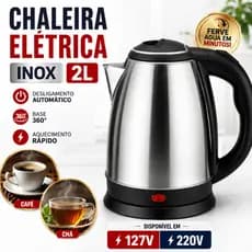 Chaleira Elétrica Inox 2L Ferve Água Rápido Base 360° Desligamento Automático Café Chá Leite Cozinha Casa