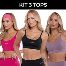 Kit 3 Tops Fitness Feminino Encanto-  Academia Treino Alta Sustentação - Modelagem Slim