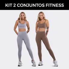 Kit 2 Conjuntos Fitness Feminino Linha Basica-Calça Legging Top Academia Treino Compressão-Slim
