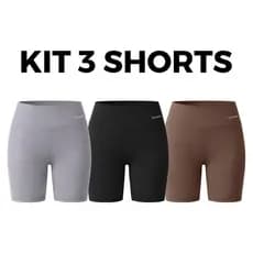 Kit 3 Shorts Fitness Feminino Meia Coxa Academia Alta Cobertura Encanto - Modelagem Slim