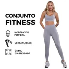 Conjunto fitness feminino: top+legging, cintura alta, alta compressão, não marca - Modelagem Slim