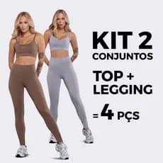 Kit 2 conjuntos fitness academia top+legging, cintura alta, tecido leve e confortavel-Modelagem Slim