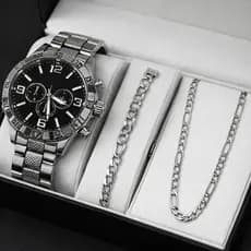 Relógio Masculino Pulseira Corrente Prata Dourado Quartzo Luxo