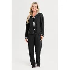Pijama Longo Americano de Botão Feminino Adulto - Roupa de Dormir Inverno