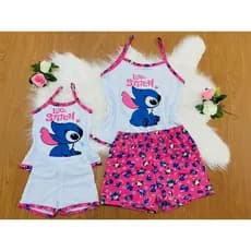 KIT 2 Pijamas Baby Doll Alça Básico Stitch Mãe e Filha Combinando | Verão