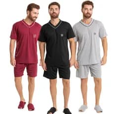 Promoção Pijama Masculino Curto de Calor – Conjunto Verão Malha Premium Adulto