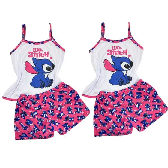 Kit 2 Pijamas Short Doll de Alça Adulto Lilo Stitch