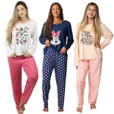 KIT 3 Pijamas Longo Suede Feminino Adulto - Estampado