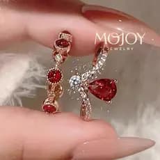 MOJOY Anel De Strass Brilhante Diamante Vermelho Aberto Ajustável Para Mulheres Joias De Férias Presentes