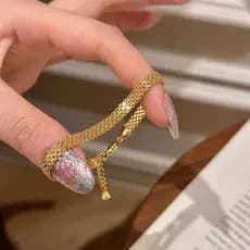 MOJOY Pulseira Simples De Ouro 18K Em Aço Titânio Que Não Desbota Para Mulheres , Joias De Férias , Presente