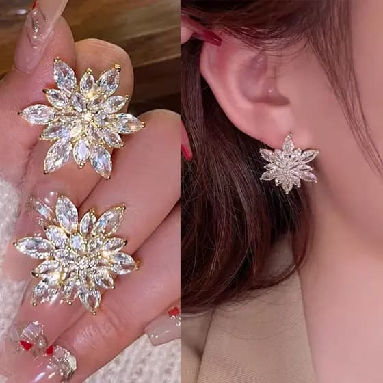 Brincos de flor de cristal Super piscantes, Design feminino, brincos de temperamento de alta qualidade