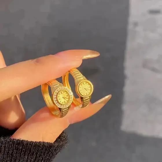 MOJOY Ins Light Luxury Gold Watch Ring Anel De Dedo Ajustável Aberto Para Mulheres Joias De Férias Presentes