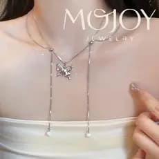 Colar de borboleta com borla feminino Design sofisticado sensação estilo legal corrente de clavícula