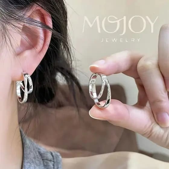 Brincos de argola duplos escalonados de prata moda feminina brincos de alta qualidade