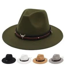 Clássico Aba Larga Fedora Chapéu Feminino Masculino Boné de Feltro 2023 Outono Touro Cinto Jazz Senhoras País sombreros